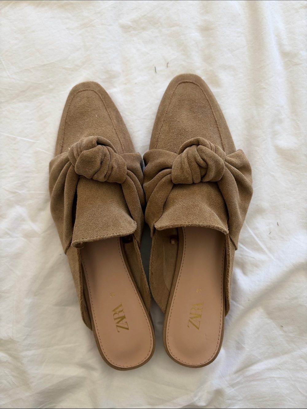 Zara Tan Suede Knotted Slip-On Mules - Picture 2 of 3